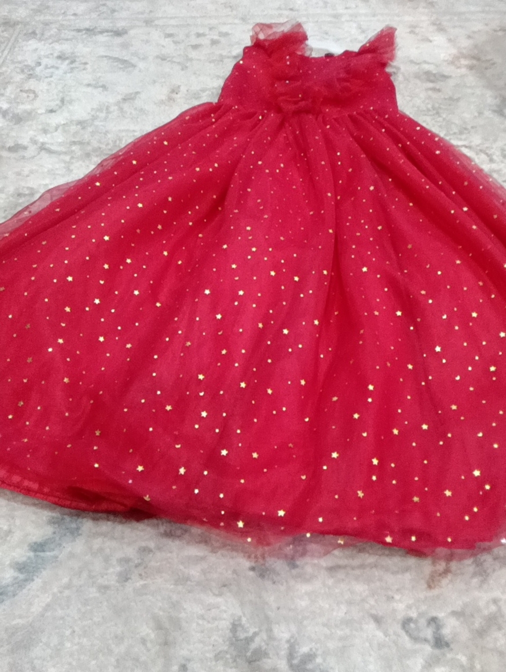 Red Tulle Party Dress with Gold Star Detail